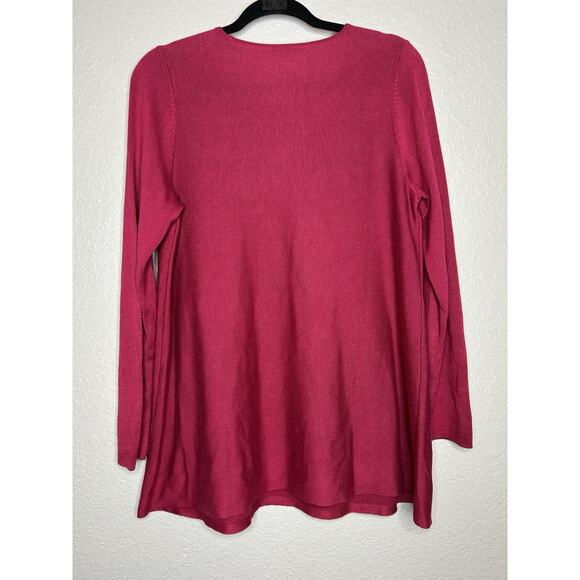 Eileen Fisher Raspberry Red Tunic Length Silk Blend Sweater Office Casual Medium - Picture 2 of 7